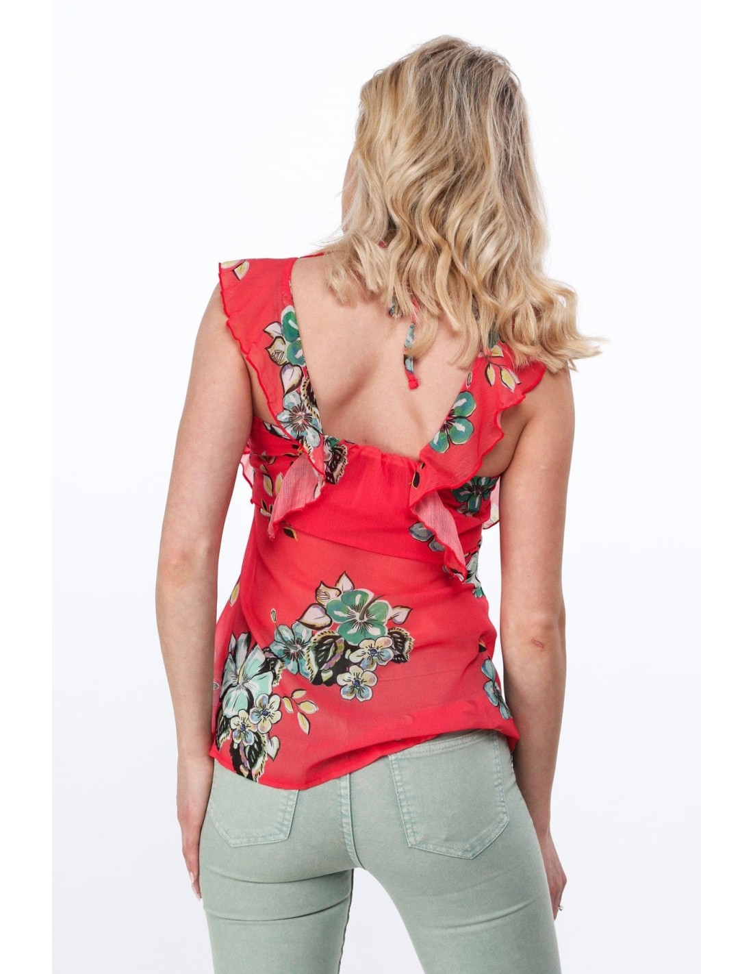 Coral floral blouse for everyday use MP28633 - Online store - Boutique